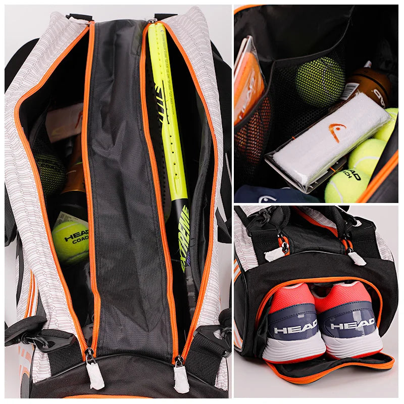 Tennis Rackets Backpack Large Capacity for 3-6 Pieces Racquets Badminton Squash Gym Bag with Separated Shoes Compartment